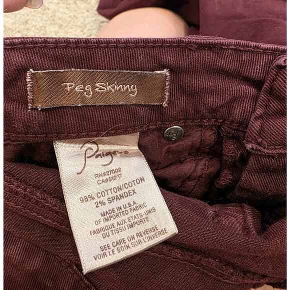 Paige Peg Skinny Jeans 27 Stretch Deep Red Burgundy Wash Mid Rise Retails $185 - Picture 5 of 5